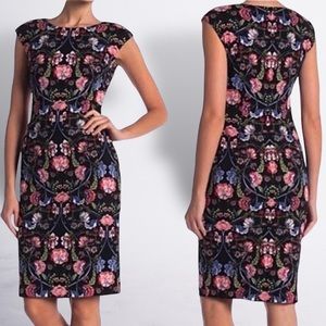 Vince Camuto Black Floral Sheath Sleeveless Knee Length Cocktail Dress Size 8